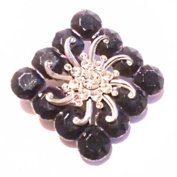 Vintage Black Plastic and Rhinestone Brooch - Picture 1 of 4